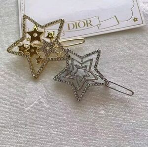 Dior Two-Tone Star Crystal Brooch Set — Silver & Gold